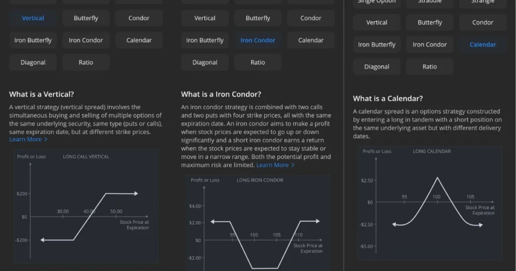 Vertical Spread, Iron Condor and Calendar